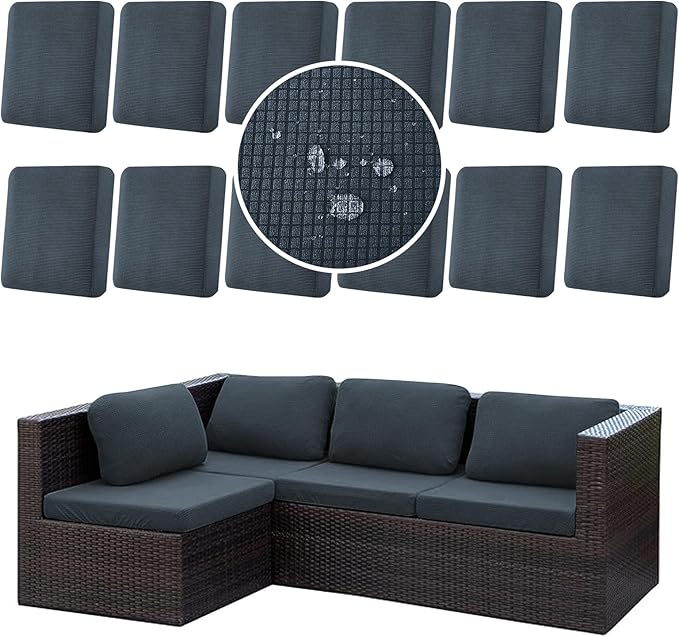 CALBODE 12Pcs Stretch Couch Cushion Covers, Water Resistant Outdoor Sofa Cuhsion Cover Replacement,Washable Outdoor Patio Chair Seat Cushion Covers for Furniture Protect (Charcoal Gray, Grid Textured)