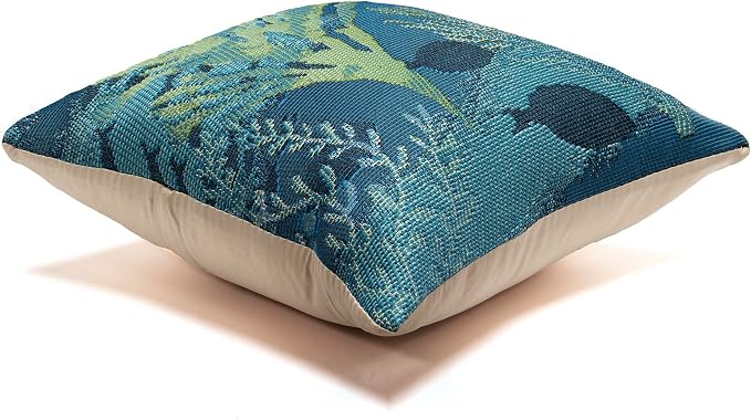 Liora Manne MARINA Indoor/Outdoor Power Loomed Easy Care Pillow - Transitional Graphic Botanical Beach Colorful (Coral Garden Lapis) (18" x 18")