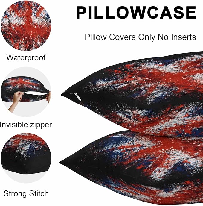 4th of July Outdoor Throw Pillows Covers 18x18 inch Set of 2 Waterproof British Flag Decorative Zippered Cushion Covers for Patio Furniture, Retro National Flag Independence Day Lumbar Pillowcases