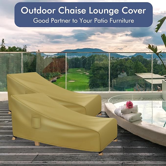 Richwon Chaise Lounge Covers Outdoor Waterproof, Heavy Duty Patio Furniture Covers, Fits up to 78L x 34W x 32H inches, 2 Pack, Khaki