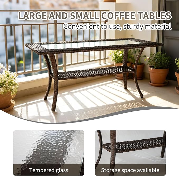 Outdoor Swivel Rocker Patio Chairs (Brown Wicker/Khaki Cushion, 6PC/Sofa & Chair &Coffee Table & Ottomans)