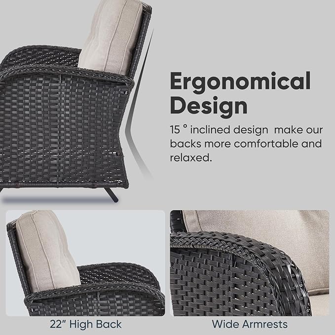 Belord Outdoor Glider Bench Patio Loveseat - 500 Lbs Weight Capacity 2 Seater Wicker Sofa, Small Porch Glider Furniture All Weather Rattan Couch with Removble Cushion for Balcony Deck Backyard, Black