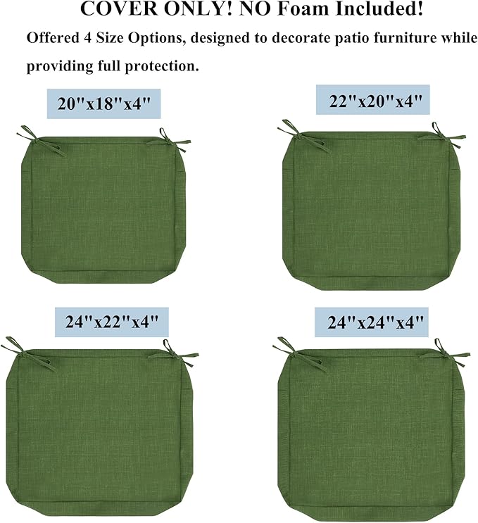 FUNHOME 2 Pack Outdoor Cushion Covers 24"x24"x4", No Insert! Water-Resistant Patio Cushion Covers with Zipper, Replacement Cover Only (Moss Green)