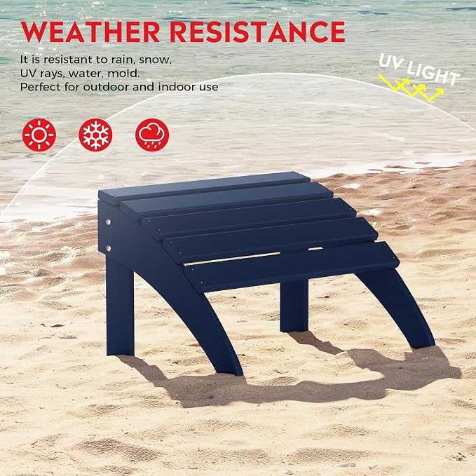 Costaelm Lakeview 5-Piece Adirondack Chair with Folding Ottoman and Table Set, Navy Blue