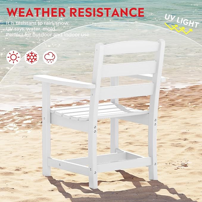 Costaelm Garden Dining Chair, Outdoor Patio Adirondack Chair with Arm, HDPE Poly Lumber, Waterproof Restaurant Bistro Dining Chair for Outside Porch Backyard, White