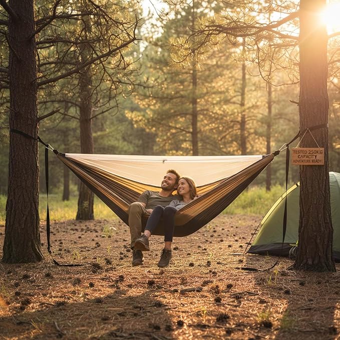 YSUEFIJO Outdoor Hammock with Mosquito Net, Comfortable Camping Hammock for Travel and Backyard, Foldable Portable Hanging Hammock, Breathable Fabric, Weight Capacity 250kg