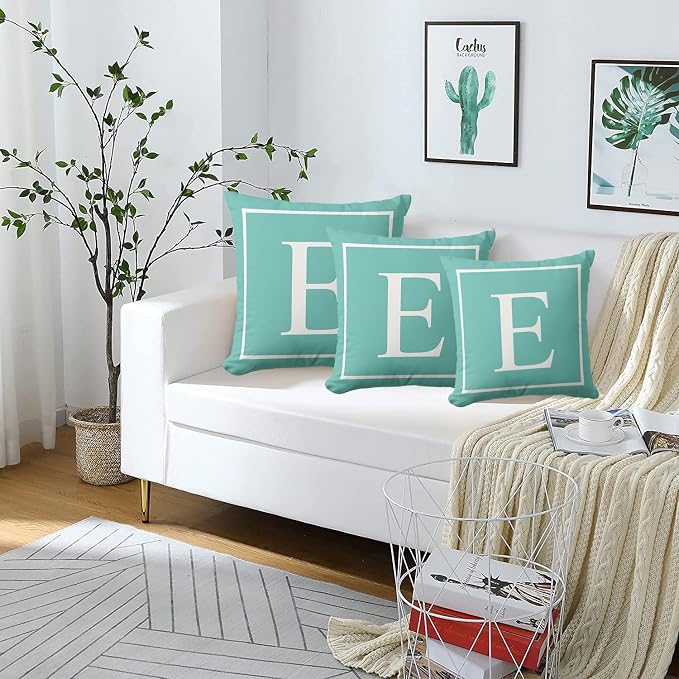 Monogram Initial Lake Blue Outdoor Pillow Covers 18 x 18inches Decorative Pillow Case for Sofa Couch Bed (Pillow Insert Not Include)