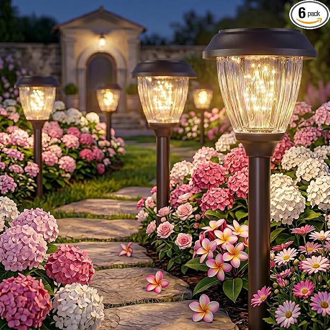 XMCOSY+ Solar Lights Pathway Outdoor - 2 LED Modes 10/25 LM Solar Powered Yard Garden Lighting, Waterproof IP65 Glass Stainless Steel Landscape Lights for Driveway Walkway Sidewalk Decor (Warm White)