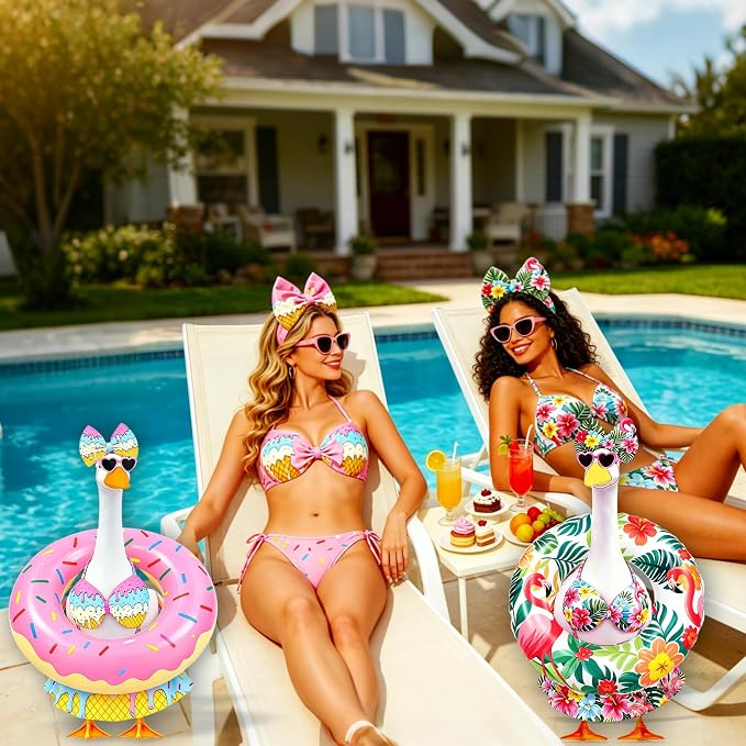 Porch Goose Outfits Summer Swimsuit - 5-Piece Large Lawn Goose Clothes with Bikini, Bow Headband, Star Sunglasses, Swim Ring & Pump, Outdoor Yard Decor