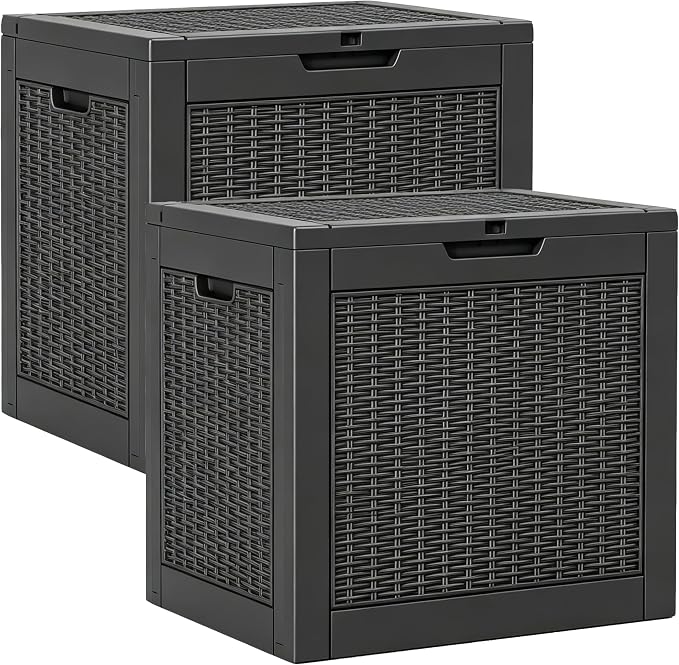Outdoor Storage Box, Resin Deck Boxes Indoor and outdoor, Waterproof Storage Box Lockable Lid (Black,35 Gallon-2Pack)