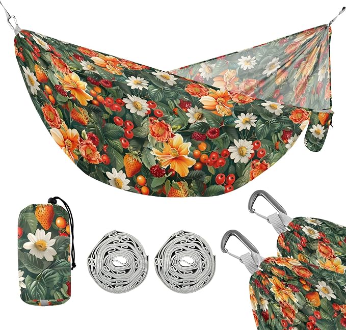 Camping Hammock Outdoor Hammocks for Outside Fruits Flowers Vivid Beach Trees Portable Lightweight with Pockets Tree Straps Indoor