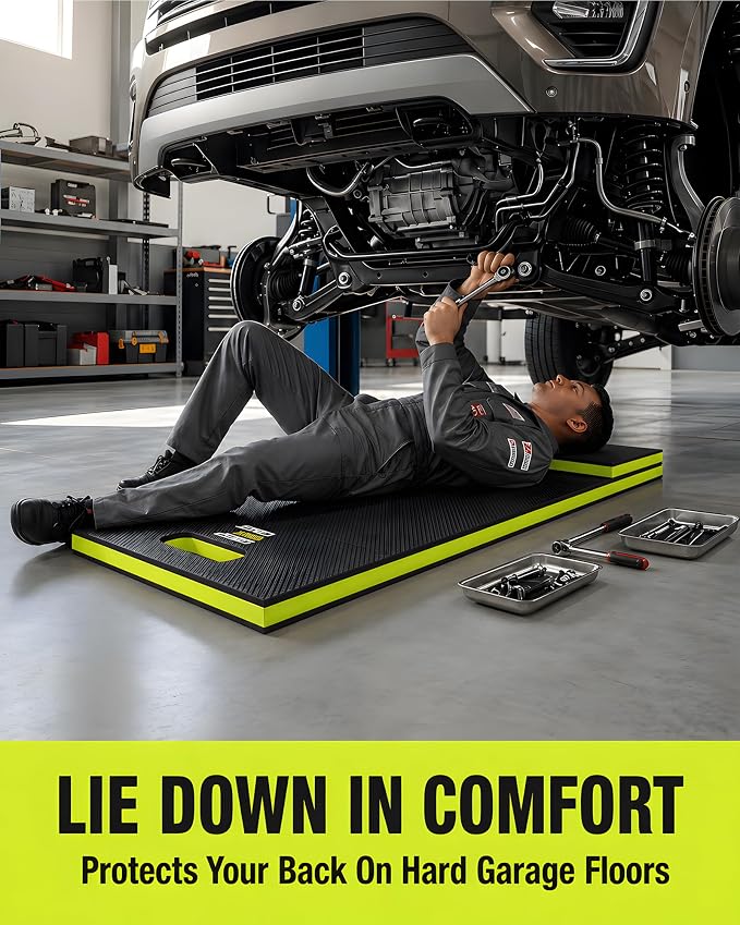Folding Kneeling Pad, 1 Inch Thick Compact Mechanic Mat, Green | 47.24 x 15.74 Inch 6-Panel Firm Foam Pad with Tool Pockets, Carry Handle and Water-Resistant Textured Surface