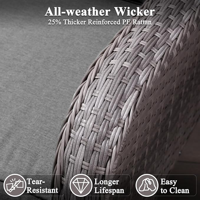 10 Piece Wicker Patio Furniture Set with 55,000 BTU Fire Pit Table, Swivel Rocking Chairs, 4''Cushions, PE Rattan, Wind Guard Glass, for Backyard, Deck or Balcony, Black