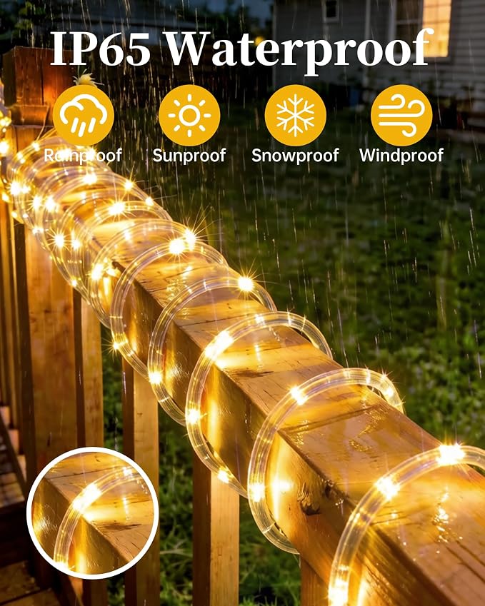 MERRIMAX M Solar Rope Lights Outdoor, 72FT 200LED Solar String Lights with 8 Lighting Modes, Waterproof Solar Powered Fairy Lights for Party Garden Yard Home Holiday Tree Decoration, Warm White