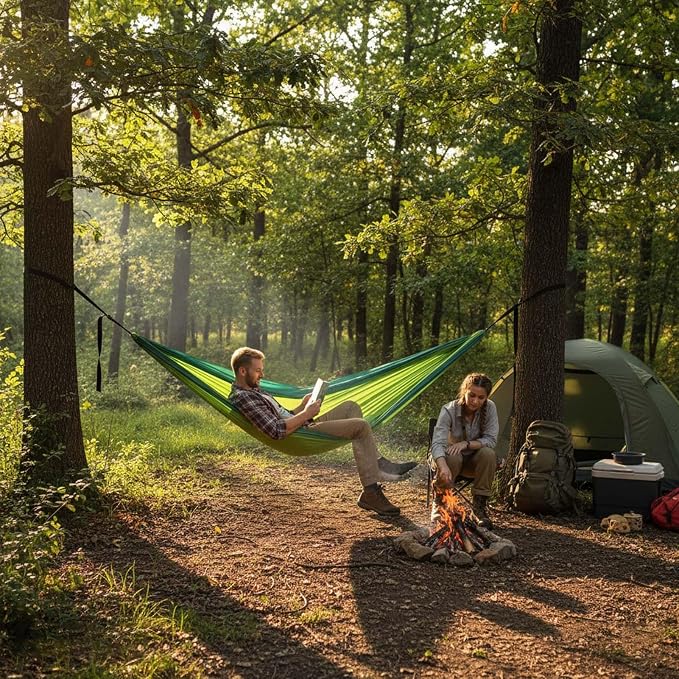 Outdoor Hammock, Double Camping Hammock with Tree Straps and Carabiners, Portable Hammock for Backpacking Beach Patio Garden Yard Camping Accessories
