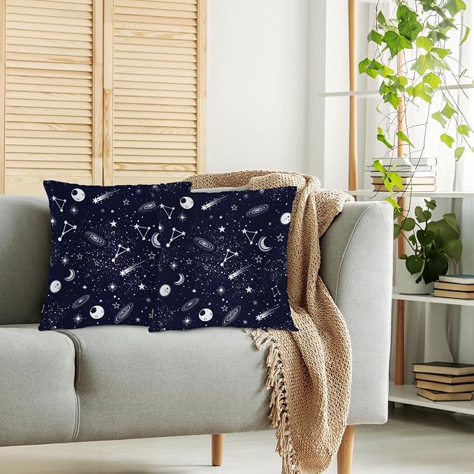 Swono Home Decorative Throw Pillow Covers Galaxy Space, Cosmos Stars Space Galaxy Constellation Set of 2 Modern Pillow Case Cushion Cover for Sofa Couch Bed Farmhouse Pillows Covers Decor 18x18 Inch