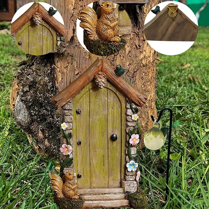 Fairy Door for Trees Outdoor - Garden Accessories, Miniature Decor, Magic Enchanted Tree Stump Resin Wall Hanging Gifts