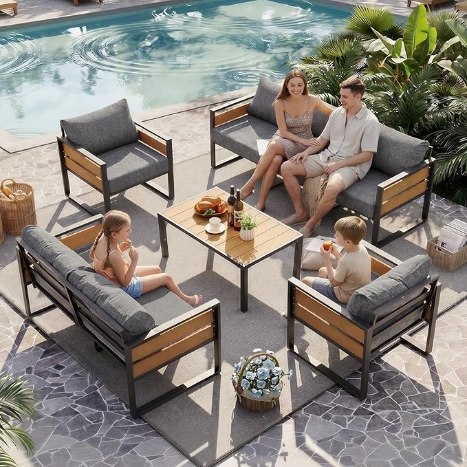 Furnimart Patio Furniture Set, 2-Piece Metal Outdoor Sectional, 2-Seat Patio Conversation Set with Deep Seating, Thick Cushions & Coffee Table for Backyard, Porch & Deck, Gray