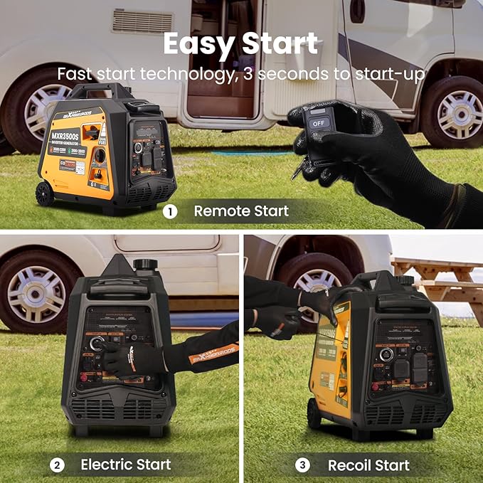 maXpeedingrods 3500W Dual Fuel Inverter Generator,E-Start,CO,EPA Compliant | Gasoline & Propane(LPG) Powered, Remote & Electric Start, Wheel & Handle Kit, Trailers Camping Outdoor Home, MXR3500S, 55lbs