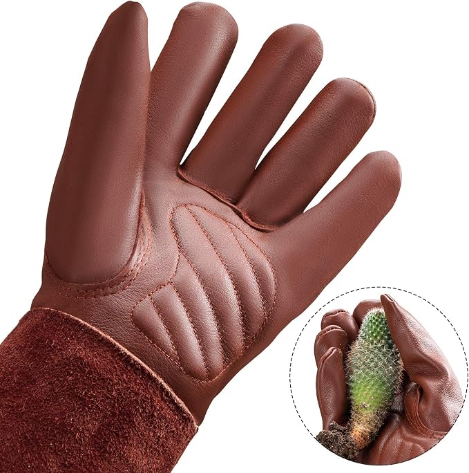 Acdyion Thorn Proof Gardening Gloves for Men & Women,chocolate brown,XL | Long Puncture-resistant Cowhide Leather Gauntlets for Rose Pruning, Cacti, and Yard Work