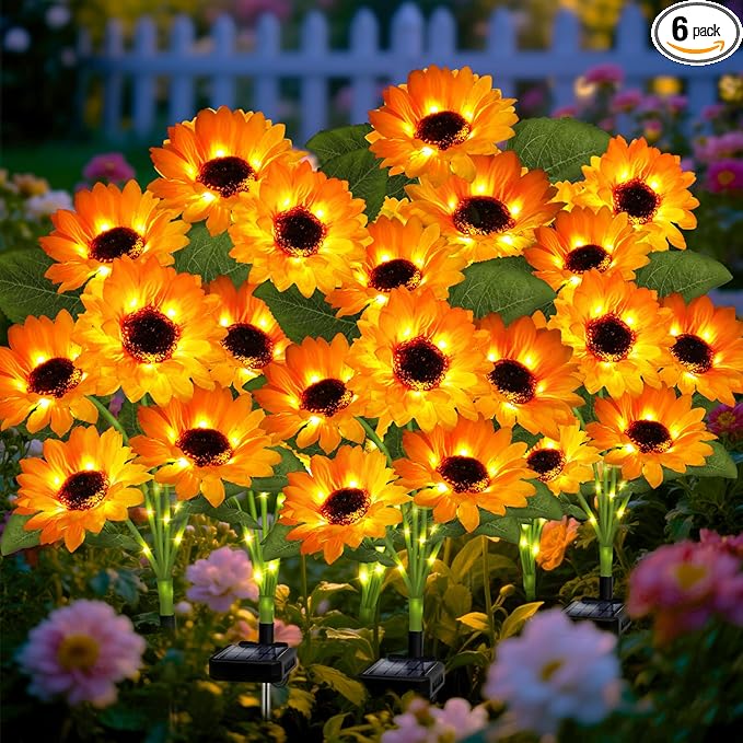 Solar Garden Lights 6 Pack 36 Solar Sunflower Lights, Gifts for Mom Women Grandma Mothers Day Birthday, Waterproof Solar Flower Light for Outdoor Decoration, Decorative Stakes for Yard,Landscape,Patio