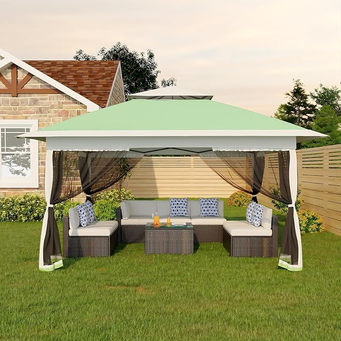 Garvee 12x12FT Pop Up Gazebo with Mosquito Netting, Outdoor Canopy Tent Easy Setup for Backyard Patio Garden Deck, Olive Green