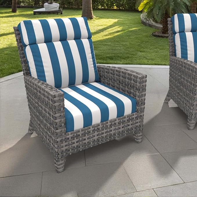 Covers & All Sunbrella Outdoor Cushions, High Back Outdoor Chair Cushions with Supportive Foam Seat and Poly Fill Back, Made with Waterproof, Stain & Fade Resistant Sunbrella Fabric for Patio Chairs