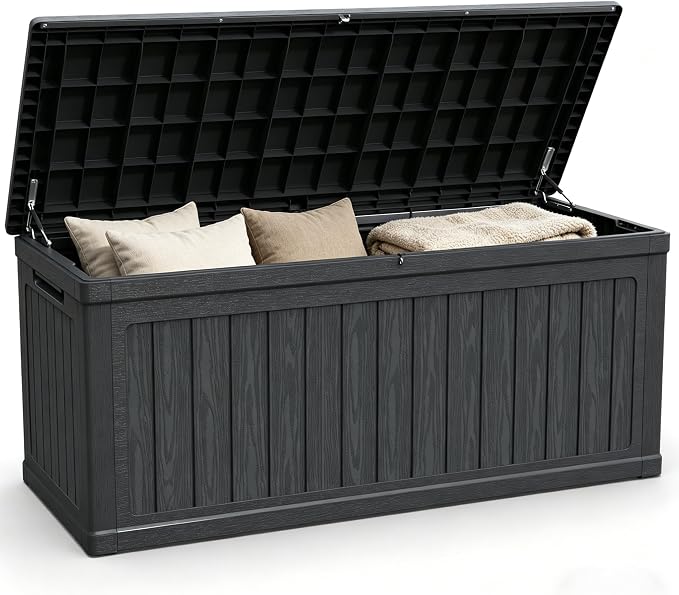 260 Gallon Large Outdoor Storage Deck Box XXL Resin Waterproof Lockable Patio Storage 68"x32"x34" Black for Patio Furniture Garden Tools Sports and Pool Equipment