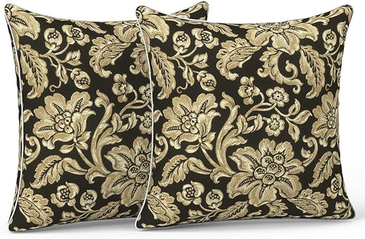 LVTXIII Outdoor Pillow Covers 20x20 inch Patio Waterproof Throw Pillow Cases Fade Resistant Accent Pillow Covers for Spring Summer Garden Decoration, Set of 2, Jacobean Black