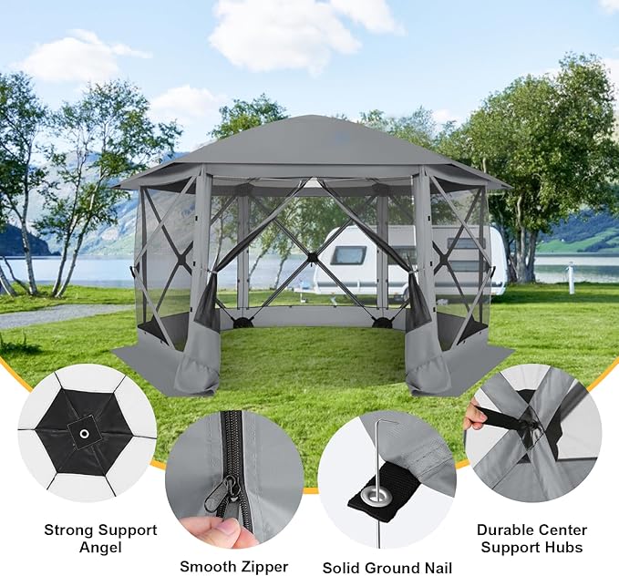 COBIZI 12x12 FT Pop Up Canopy Extendable Tent, Gazebos On Clearance with Removable Roof, Screened in Gazebo with sidewalls, Screen Tents Portable carpas para Patio for Outdoor Camping,Backyard,Gray