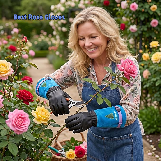 Cow Leather Gardening Gloves, Adjustable&Thorn Proof,Cactus Handling,Rose Pruning,Gardening Gifts For Women/Men