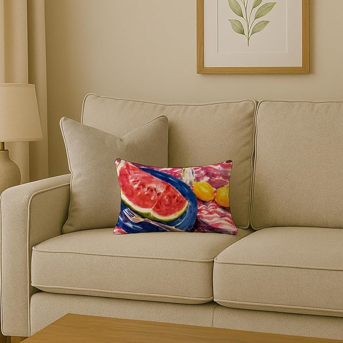 Caroline's Treasures 6028PW1216 Watermelon Canvas Fabric Decorative Pillow Machine Washable, Indoor Outdoor Decorative Pillow for Couch, Bed or Patio, 12HX16W
