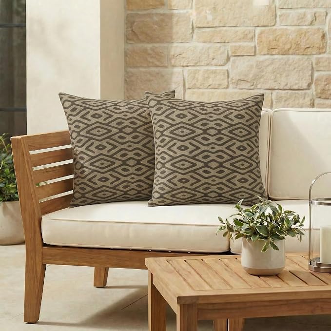 RSH DECOR Square Throw Pillows Set of 2, 20" x 20", Outdoor Pillows Waterproof, Outdoor Pillow Covers, Pillow Covers for Couch, Madura Mink, Made in USA