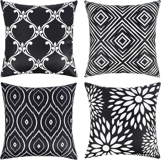 Adabana Outdoor Waterproof Floral Pillow Covers 18x18 Set of 4, Geometric | Waterproof Fabric Floral and Stripe Design for Patio, Couch, Garden Decor