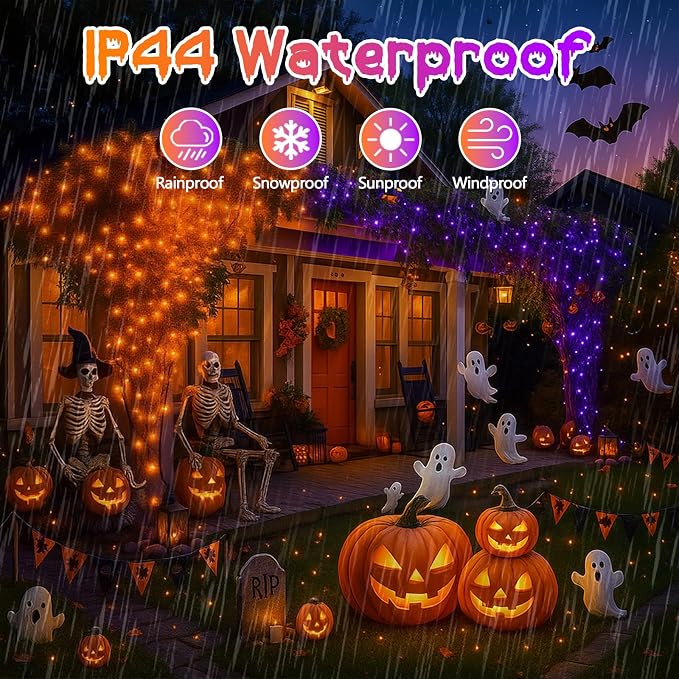 200 LED Connectable String Lights with Remote, Halloween Lights Outdoor | Orange to Purple, 11 Modes, Timer, 66FT Clear Wire Waterproof Color Changing Twinkle Fairy Lights for Bedroom Xmas Tree Decor