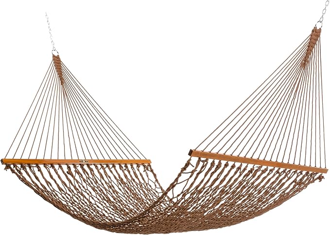 Original Pawleys Island Large Antique Brown DuraCord Rope Hammock – 13 ft. x 55 in., 2-Person, 450 lb Capacity, Oak Spreader Bar, Zinc-Plated Hardware, Handcrafted in the USA