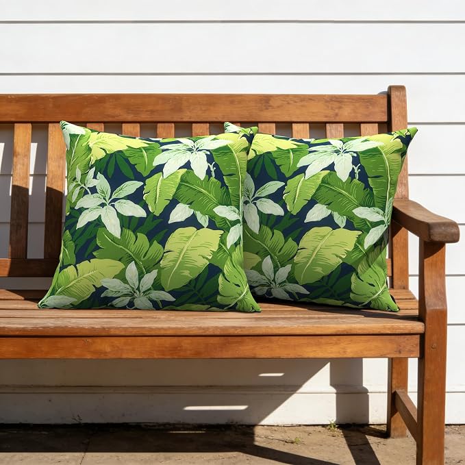 Outdoor Pillow Covers Waterproof 20x20 Inch Set of 2 Jungle Leaves Decorative Outside Patio Furniture Cushion Cases Decor for Porch Garden