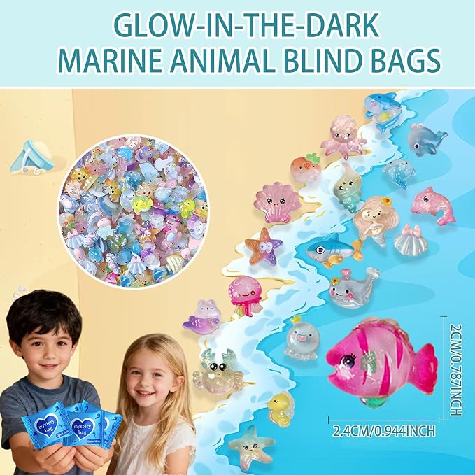 Mini Glow In The Dark Animal Resin Models, Resin Animals Mystery Bags, Individually Wrapped Blind Bags Tiny Animal Figurines, Collectible Mini Animals For Fairy Garden, DIY Crafts (200, Ocean)