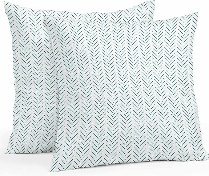 Vandarllin Outdoor Throw Pillows Covers 18x18 inch Set of 2 Waterproof Teal Stripes Decorative Zippered Cushion Covers for Patio Furniture, Modern Art Lines Lumbar Pillowcases