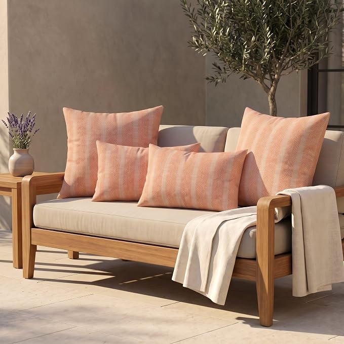 RSH DECOR: Sunbrella Lumbar & Square Pillows Set of 4 | 20" x 12" & 17" x 17" | Water and Fade-Resistant Performance Fabric | Outdoor Throw Pillows for Patio Furniture | Made in USA (Perception Spark)