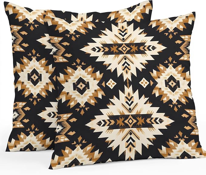 Southwestern Aztec Outdoor Pillow Covers 20x20 Inch Throw Pillow Covers Set of 2 Waterproof Decorative Pillow Cases Retro National Style Brown Abstract Cushion Covers for Patio Furniture Garden Couch