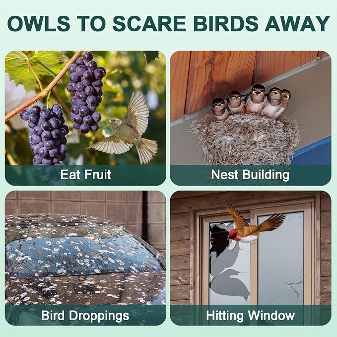 Owls to Keep Birds Away: 3Pack Fake Owls with Reflective Tape for Garden Patio, Reflective Hanging Decoration to Keep Birds Pigeon from Windows Tree