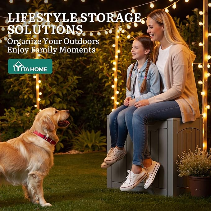 YITAHOME 31 Gallon Resin Deck Box Outdoor Storage Box and Waterproof Package Delivery Box with Lockable Lid forPatio Furniture, Garden Tools, Pool Supplies, Taupe