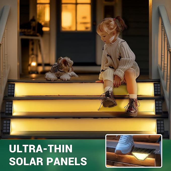 PATIOWIN Solar Step Lights for Outside,24 LEDs Solar Stair Lights Waterproof IP65,Solar Deck Lights Outdoor for Yard, Porch, Front Door, Stair, Step, Patio, Deck(12 Pack, Warm White)