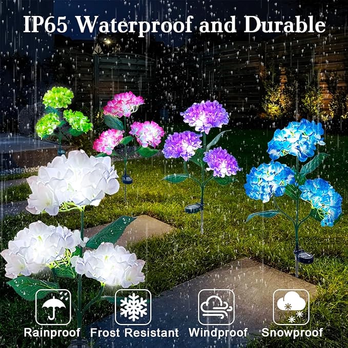 Aolyty Solar Garden Lights Outdoor, Solar Hydrangea Lights IP65 Waterproof LED Flowers Stake Lights 2 Pack for Garden Pathway Patio Backyard Landscape Decorative (Purple)