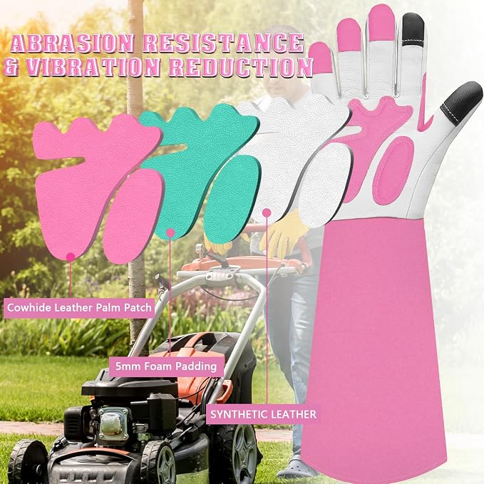 Gardening Gloves for Women Men, Long Thorn Proof Rose Pruning Glove | Womens Long Leather Garden Glove, Heavy Duty Gauntlet, Work Glove for Weeding, Yard Planting, Best Garden Gifts for Gardener