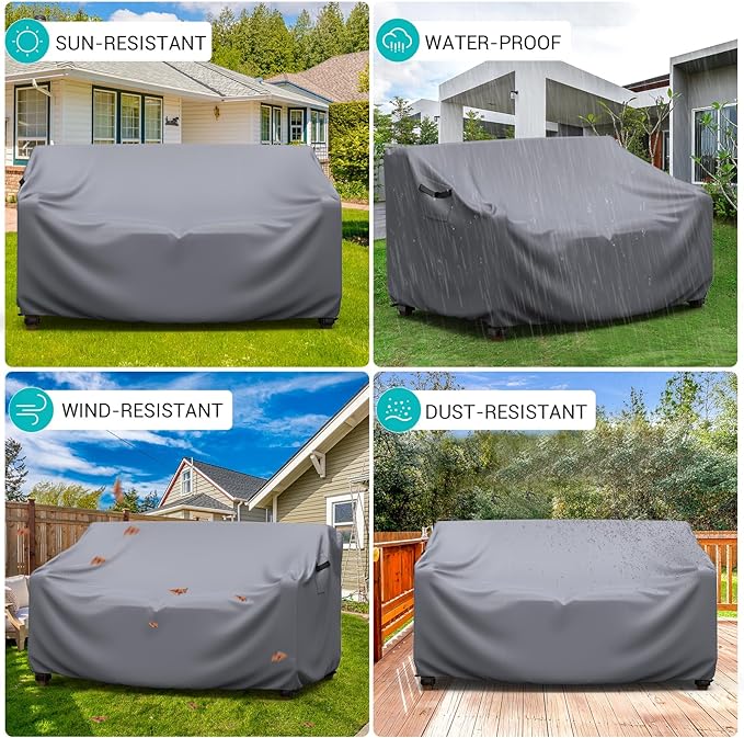 Patio Sofa Cover Waterproof - Heavy Duty 3-Seater Outdoor Couch Cover, Patio Furniture Covers with Air Vent and Handles, 88"L ×33" D×32" H, Gray