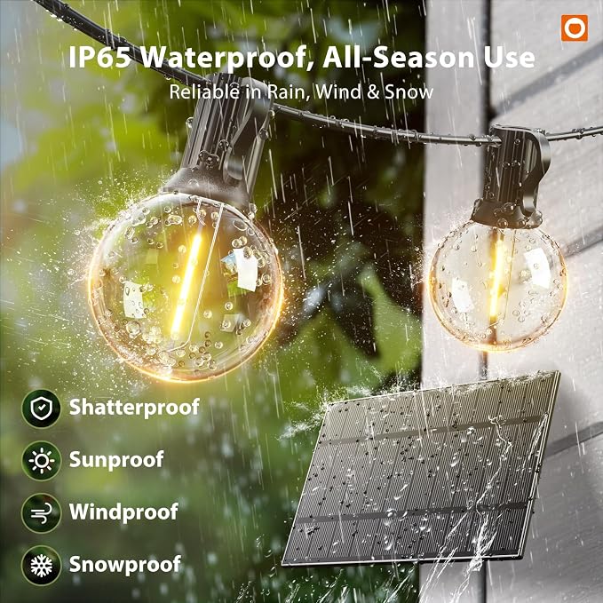 addlon 100FT Solar String Lights Outdoor with Remote, 54 LED Shatterproof | USB Charging, 20+ Hour Runtime, Dimmable & Timable, G40 Waterproof Solar Lights for Outside Backyard Patio Garden Decor