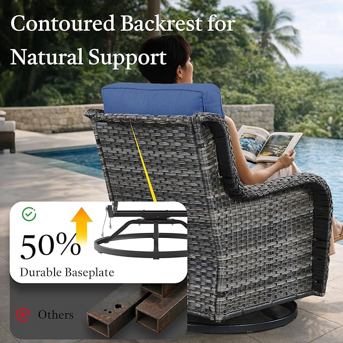 Wicker Patio Furniture Set- 4 Pieces Outdoor Swivel Rocker Chairs with 50,000 BTU Fire Pit Table,PE Rattan Outdoor Conversation Set for Garden Porch Deck