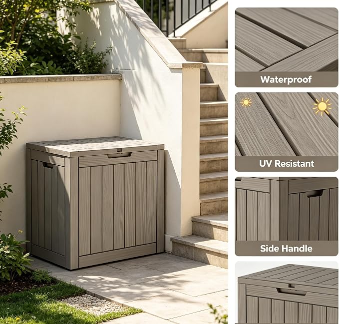 LAUSAINT HOME 31 Gallon Resin Deck Box, Package Delivery Box with Lockable Lid, Waterproof Outdoor Storage Box For Garden Tools, Patio Cushions(31 Gallon,Grey)